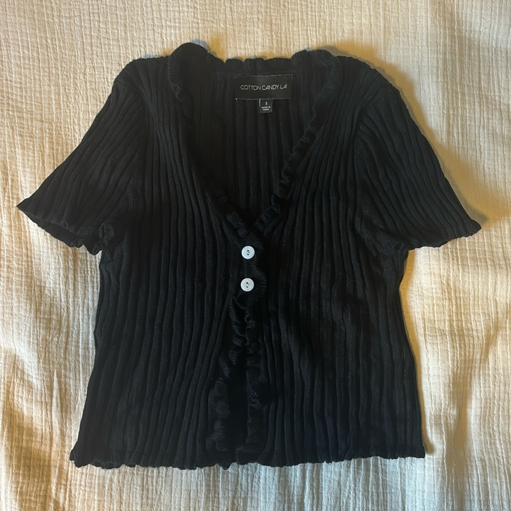 Ribbed black button down cardigan